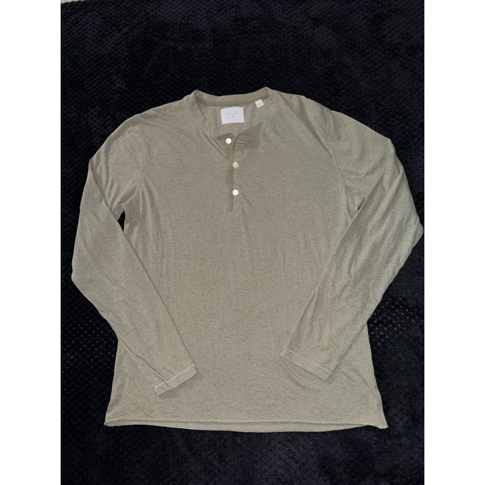 Billy Reid Men's Henley Shirt Long Sleeve Green Blend Casual Size Medium